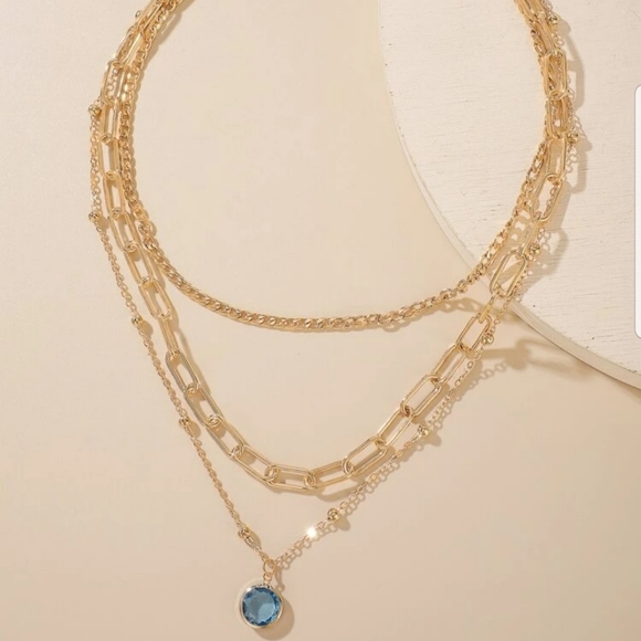 *Aviva* Blue Stone Layered Necklace - Picture 4 of 5